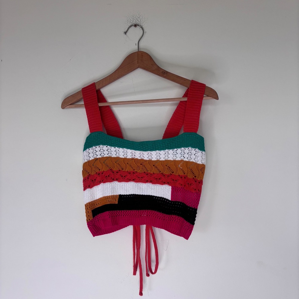 Garage crochet‎ color block colorful lace up crop tank top hippie festival size